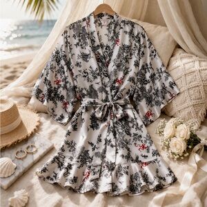 VS Satin Toile with Birds Robe XL Flounce Hem Kimono 2023 Luxe Resort